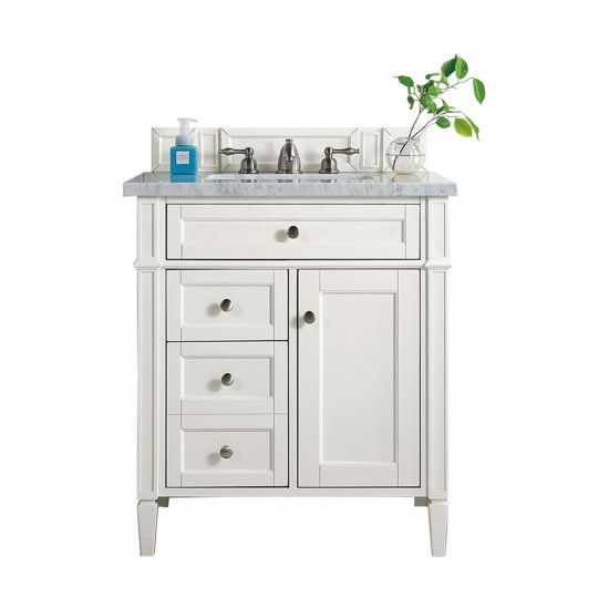 Brittany 30" Single Vanity, Bright White w/ 3 CM Arctic Fall Solid Surface Top