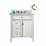 Brittany 30" Single Vanity, Bright White w/ 3 CM Carrara Marble Top