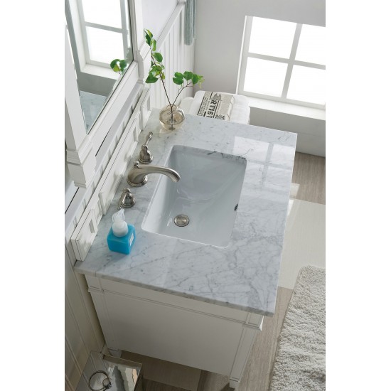 Brittany 30" Single Vanity, Bright White w/ 3 CM Carrara Marble Top