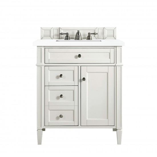 Brittany 30" Single Vanity, Bright White, w/ 3 CM Classic White Quartz Top