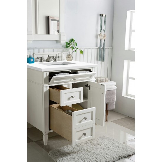 Brittany 30" Single Vanity, Bright White, w/ 3 CM Classic White Quartz Top