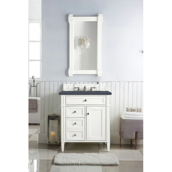 Brittany 30" Single Vanity, Bright White, w/ 3 CM Charcoal Soapstone Quartz Top