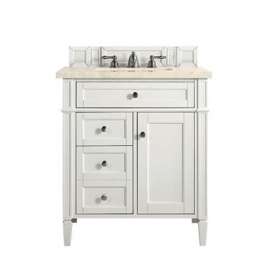 Brittany 30" Single Vanity, Bright White, w/ 3 CM Eternal Marfil Quartz Top