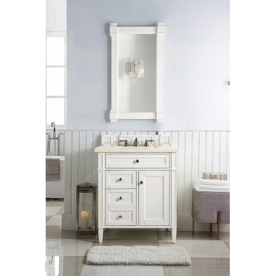 Brittany 30" Single Vanity, Bright White, w/ 3 CM Eternal Marfil Quartz Top