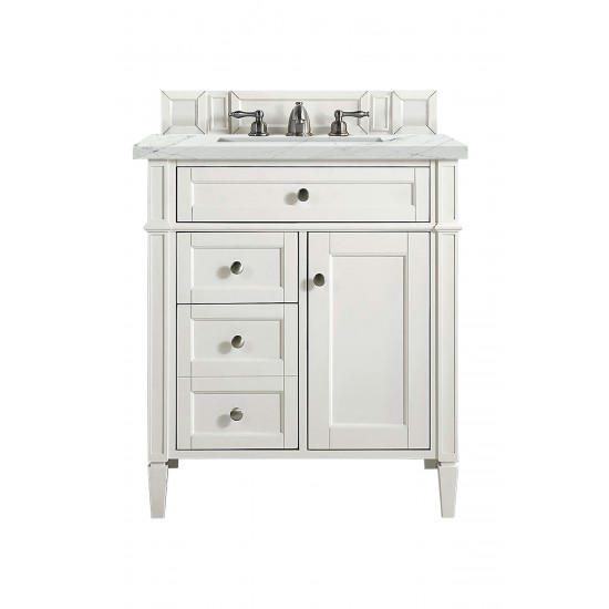 Brittany 30" Single Vanity, Bright White, w/ 3 CM Ethereal Noctis Quartz Top