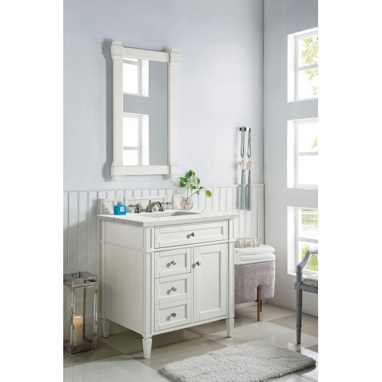 Brittany 30" Single Vanity, Bright White, w/ 3 CM Ethereal Noctis Quartz Top