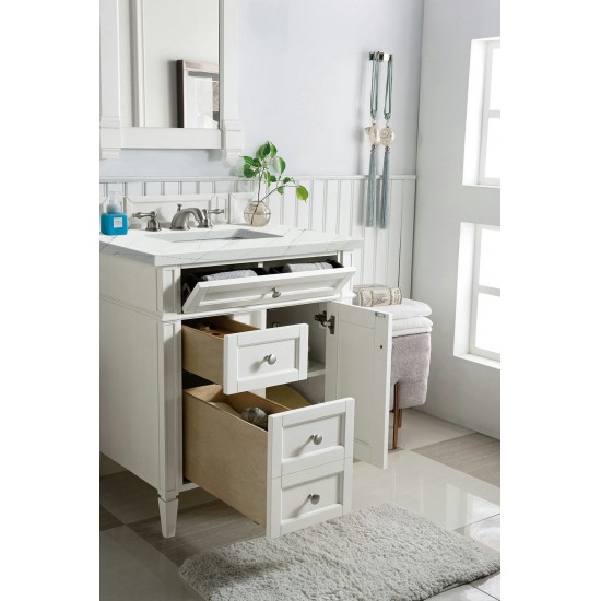 Brittany 30" Single Vanity, Bright White, w/ 3 CM Ethereal Noctis Quartz Top