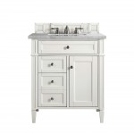 Brittany 30" Single Vanity, Bright White, w/ 3 CM Eternal Serena Quartz Top