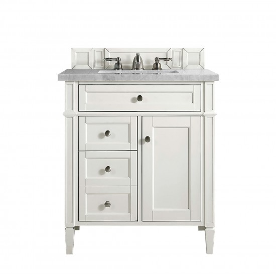 Brittany 30" Single Vanity, Bright White, w/ 3 CM Eternal Serena Quartz Top