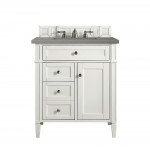 Brittany 30" Single Vanity, Bright White, w/ 3 CM Grey Expo Quartz Top