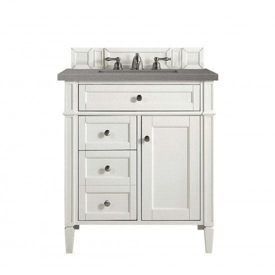 Brittany 30" Single Vanity, Bright White, w/ 3 CM Grey Expo Quartz Top