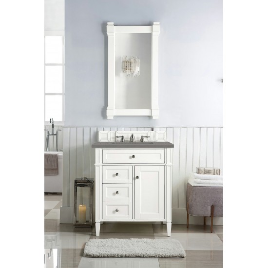 Brittany 30" Single Vanity, Bright White, w/ 3 CM Grey Expo Quartz Top