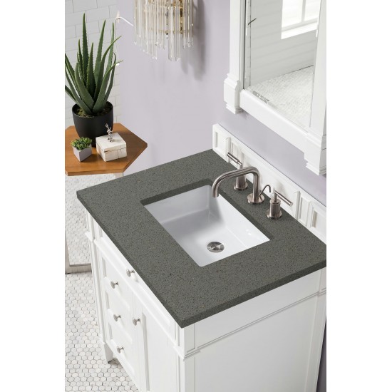 Brittany 30" Single Vanity, Bright White, w/ 3 CM Grey Expo Quartz Top