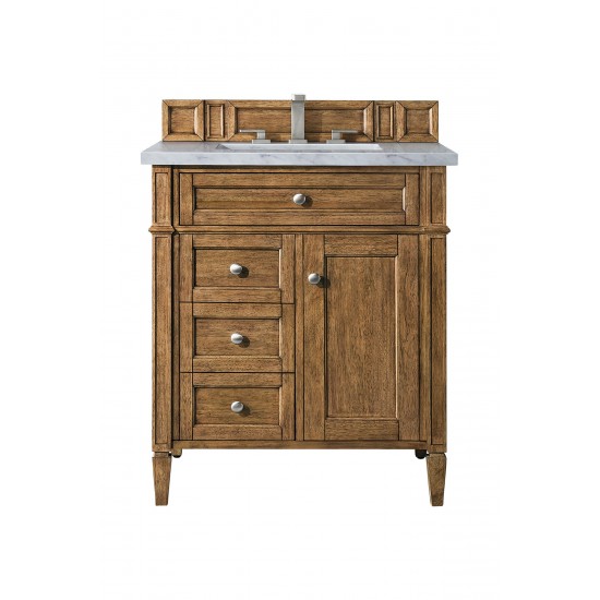 Brittany 30" Single Vanity, Saddle Brown w/ 3 CM Carrara Marble Top