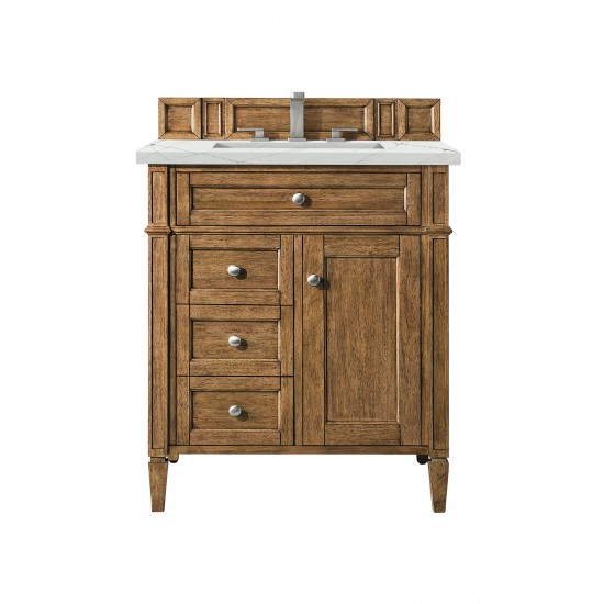 Brittany 30" Single Vanity, Saddle Brown, w/ 3 CM Ethereal Noctis Quartz Top