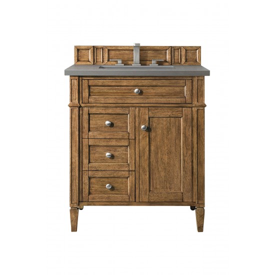 Brittany 30" Single Vanity, Saddle Brown, w/ 3 CM Grey Expo Quartz Top