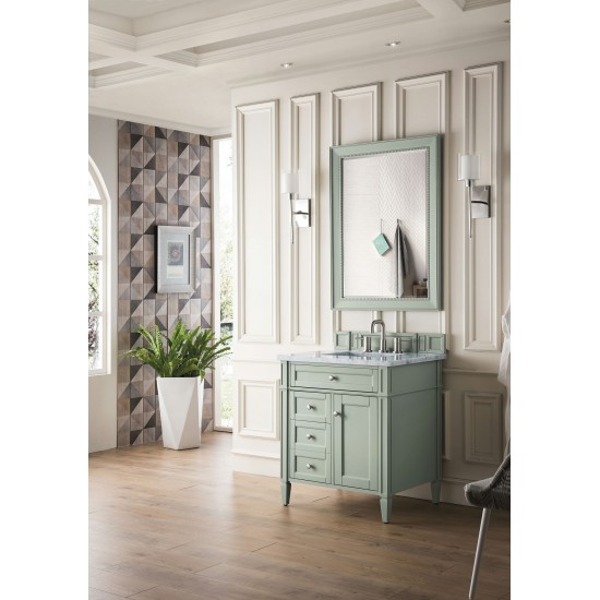 Brittany 30" Single Vanity, Sage Green w/ 3 CM Arctic Fall Solid Surface Top