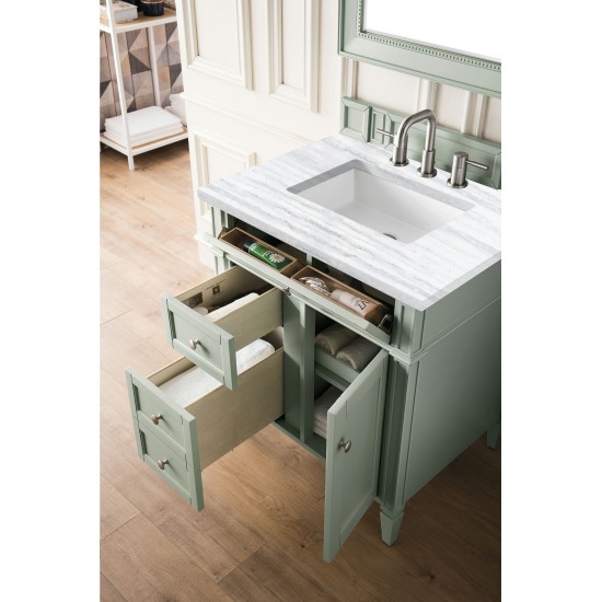 Brittany 30" Single Vanity, Sage Green w/ 3 CM Arctic Fall Solid Surface Top