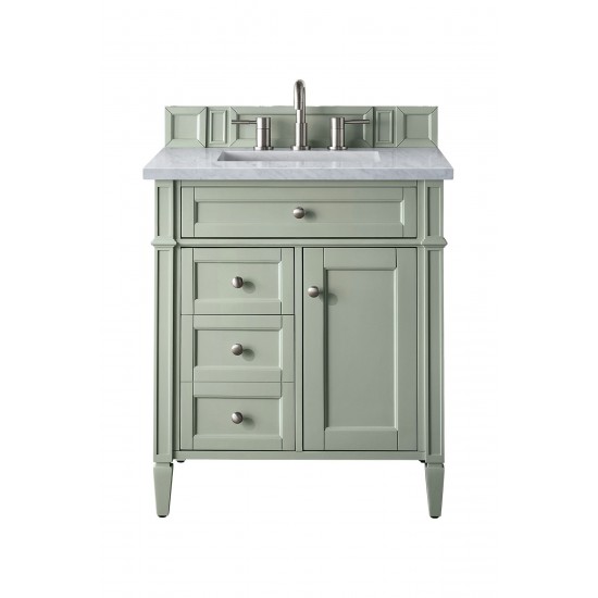 Brittany 30" Single Vanity, Sage Green w/ 3 CM Carrara Marble Top