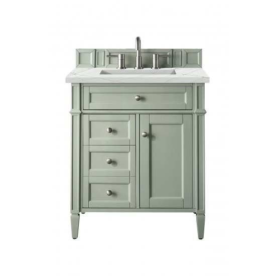 Brittany 30" Single Vanity, Sage Green, w/ 3 CM Ethereal Noctis Quartz Top