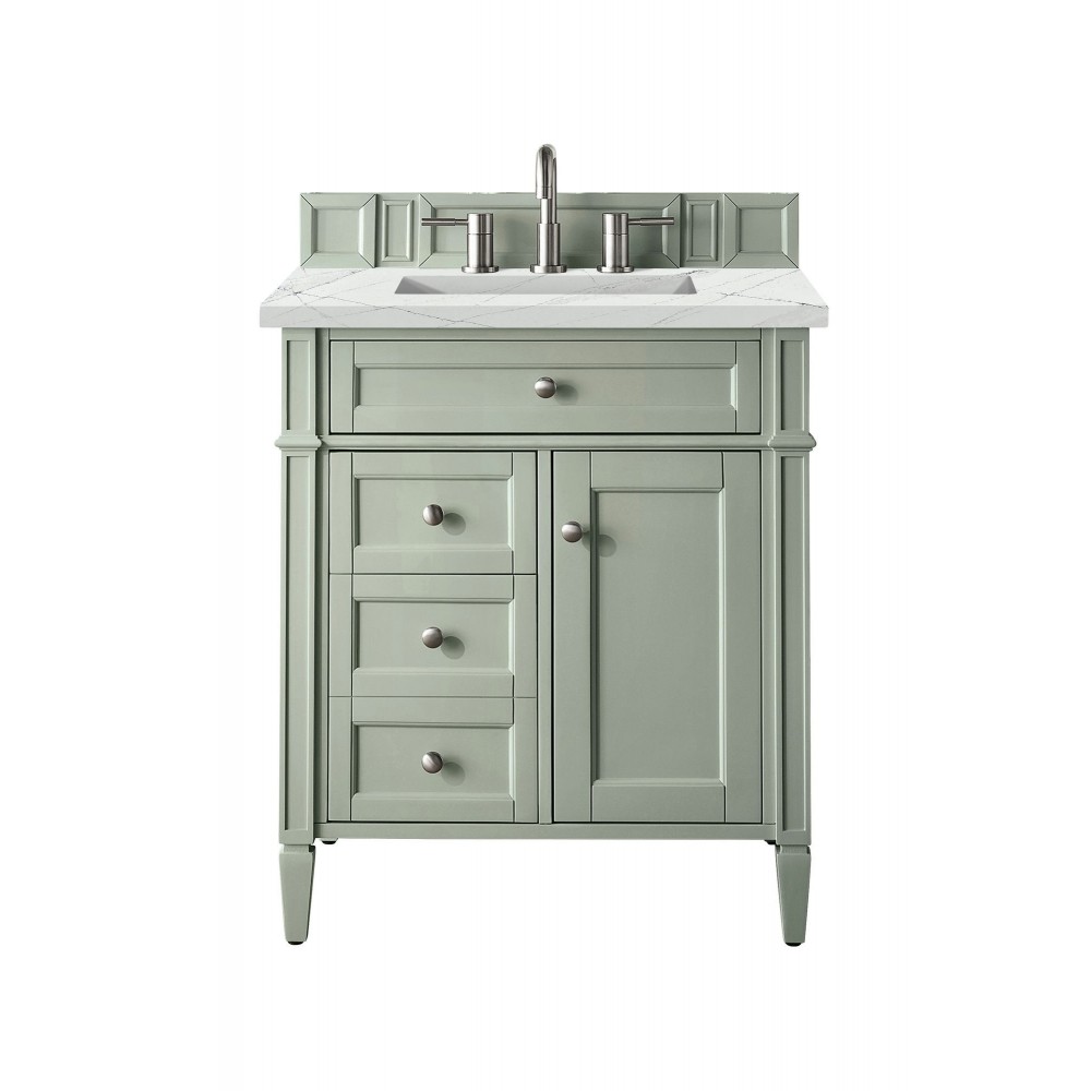 Brittany 30" Single Vanity, Sage Green, w/ 3 CM Ethereal Noctis Quartz Top Brittany 30" Single Vanity, Sage Green, w/ 3 CM Ethereal Noctis Quartz Top