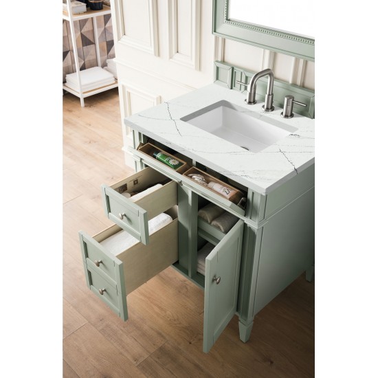 Brittany 30" Single Vanity, Sage Green, w/ 3 CM Ethereal Noctis Quartz Top