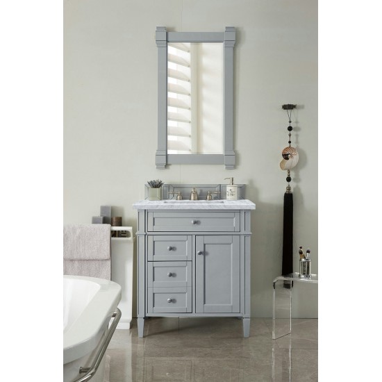 Brittany 30" Single Vanity, Urban Gray w/ 3 CM Carrara Marble Top