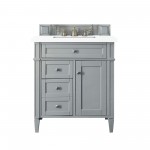 Brittany 30" Single Vanity, Urban Gray, w/ 3 CM Classic White Quartz Top