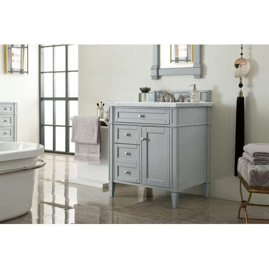 Brittany 30" Single Vanity, Urban Gray, w/ 3 CM Ethereal Noctis Quartz Top