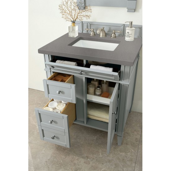 Brittany 30" Single Vanity, Urban Gray, w/ 3 CM Grey Expo Quartz Top