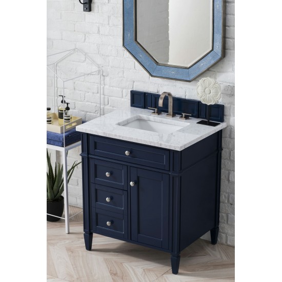 Brittany 30" Single Vanity, Victory Blue w/ 3 CM Carrara Marble Top