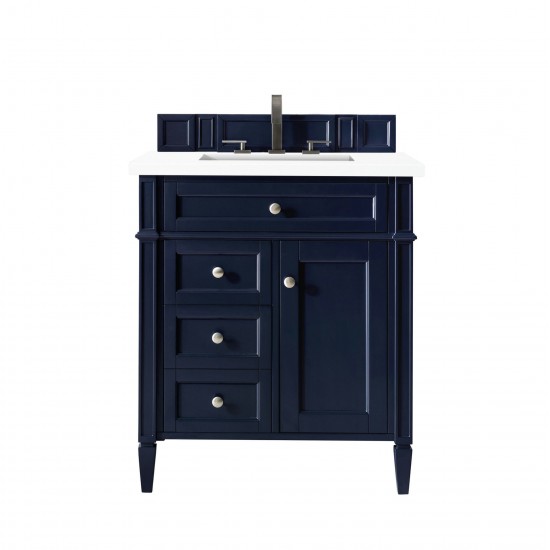 Brittany 30" Single Vanity, Victory Blue w/ 3 CM Classic White Quartz Top