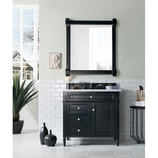 Brittany 36" Black Onyx Single Vanity w/ 3 CM Carrara Marble Top