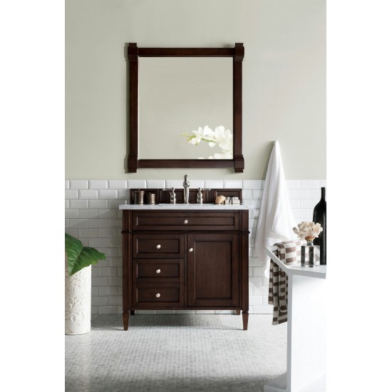 Brittany 36" Burnished Mahogany Single Vanity w/ 3 CM Carrara Marble Top