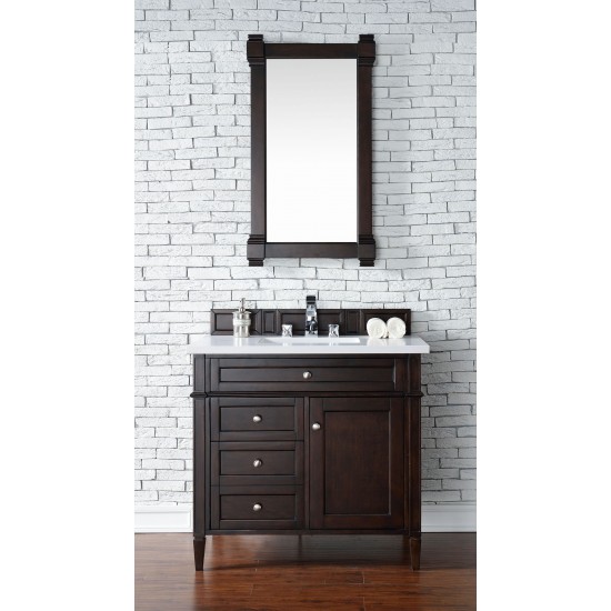 Brittany 36" Burnished Mahogany Single Vanity w/ 3 CM Classic White Quartz Top