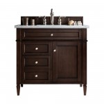 Brittany 36" Burnished Mahogany Single Vanity w/ 3 CM Jasmine Pearl Quartz Top