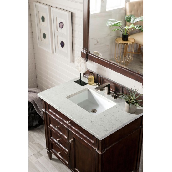 Brittany 36" Burnished Mahogany Single Vanity w/ 3 CM Jasmine Pearl Quartz Top