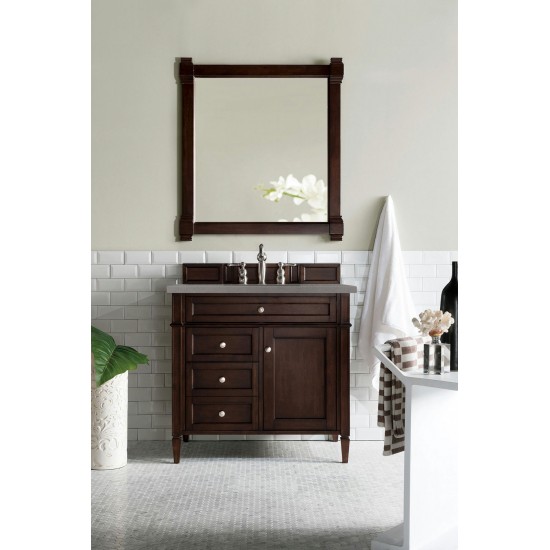 Brittany 36" Burnished Mahogany Single Vanity w/ 3 CM Grey Expo Quartz Top