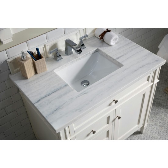 Brittany 36" Bright White Single Vanity w/ 3 CM Arctic Fall Solid Surface Top