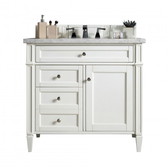 Brittany 36" Bright White Single Vanity w/ 3 CM Carrara Marble Top