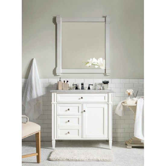 Brittany 36" Bright White Single Vanity w/ 3 CM Carrara Marble Top