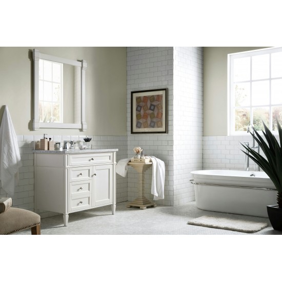 Brittany 36" Bright White Single Vanity w/ 3 CM Carrara Marble Top