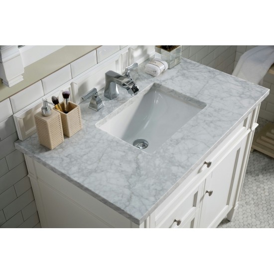 Brittany 36" Bright White Single Vanity w/ 3 CM Carrara Marble Top