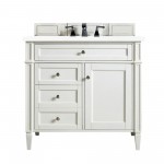 Brittany 36" Bright White Single Vanity w/ 3 CM Classic White Quartz Top
