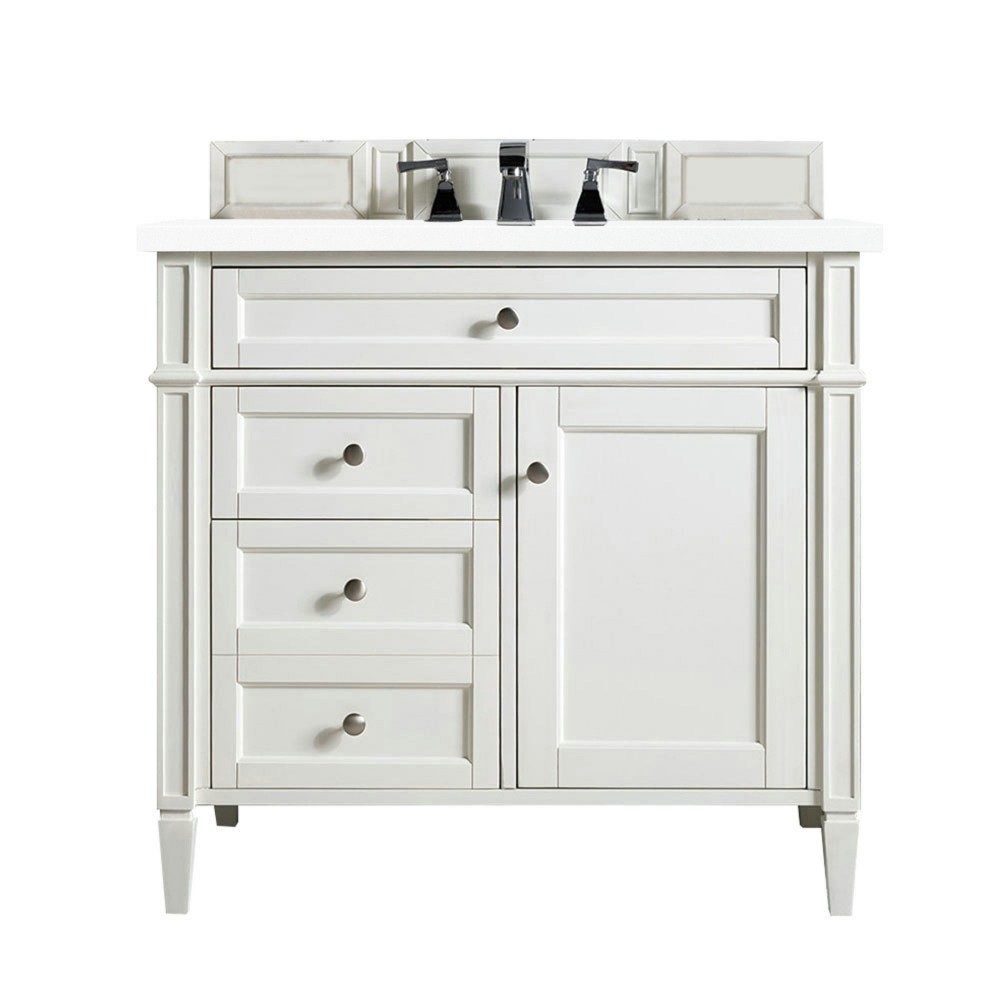 Brittany 36" Bright White Single Vanity w/ 3 CM Classic White Quartz Top Brittany 36" Bright White Single Vanity w/ 3 CM Classic White Quartz Top