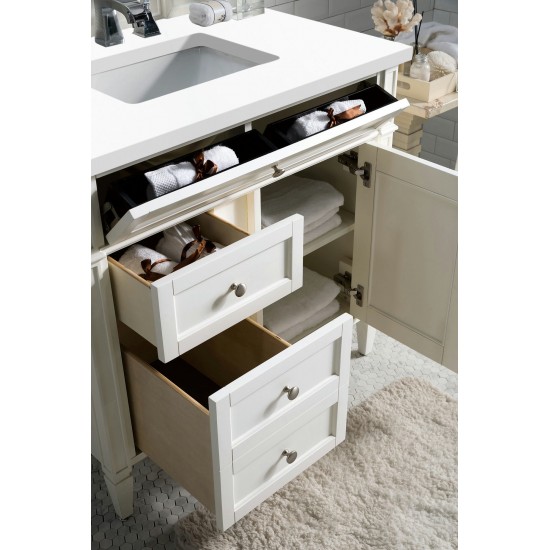 Brittany 36" Bright White Single Vanity w/ 3 CM Classic White Quartz Top