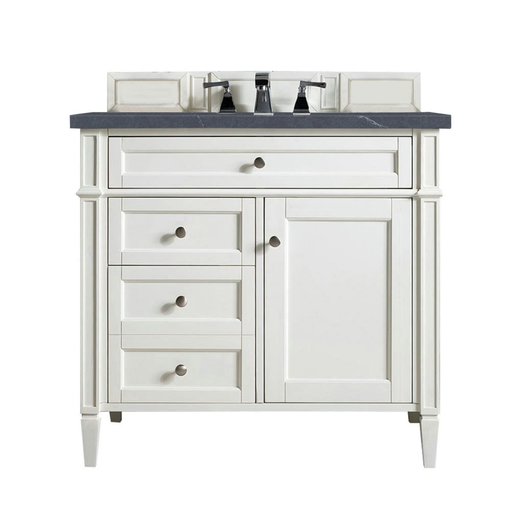 Brittany 36" Bright White Single Vanity w/ 3 CM Charcoal Soapstone Quartz Top