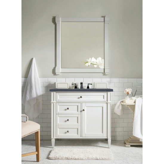 Brittany 36" Bright White Single Vanity w/ 3 CM Charcoal Soapstone Quartz Top