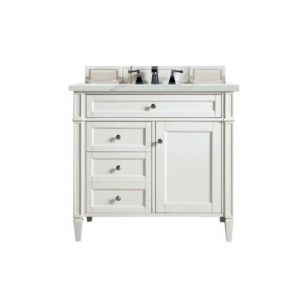 Brittany 36" Bright White Single Vanity w/ 3 CM Ethereal Noctis Quartz Top