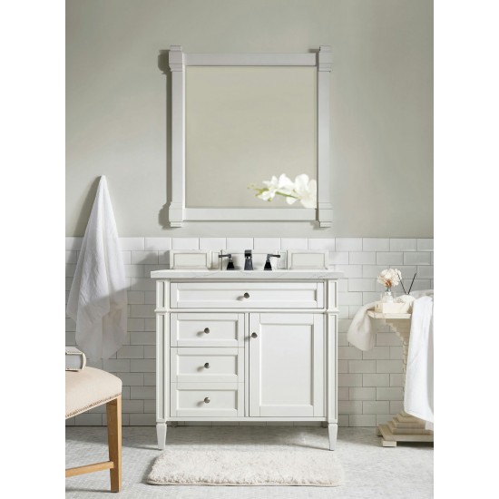 Brittany 36" Bright White Single Vanity w/ 3 CM Ethereal Noctis Quartz Top